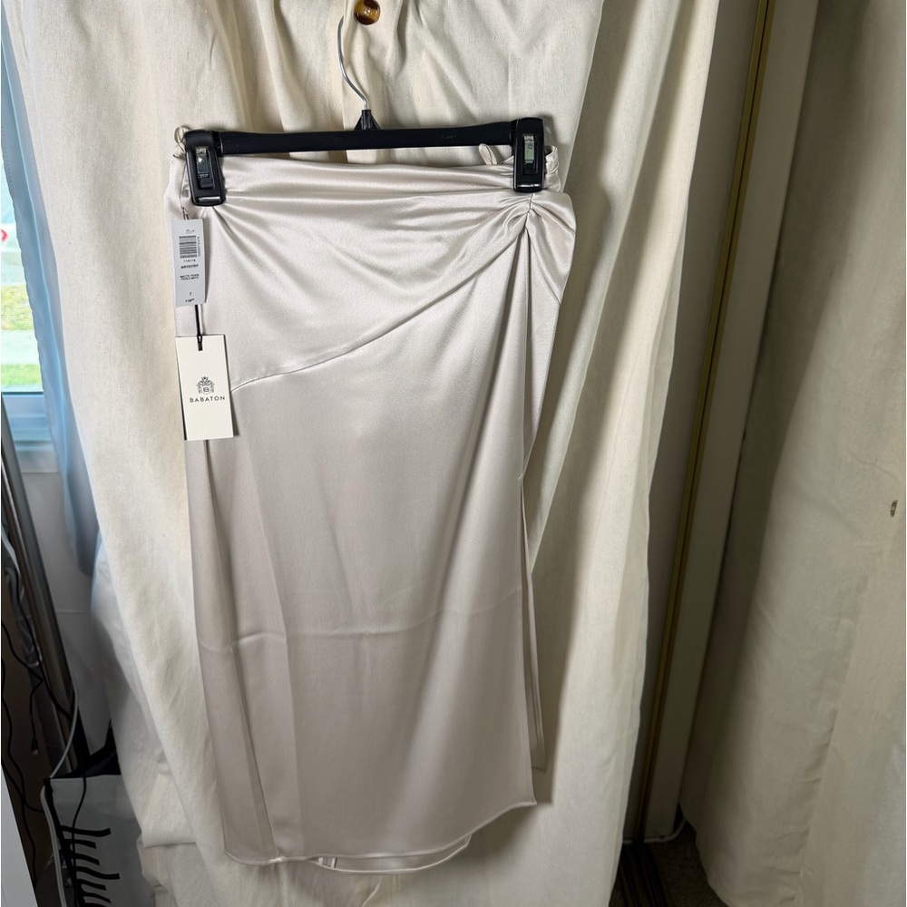 Aritzia Cream Midi Skirt with Side Gather